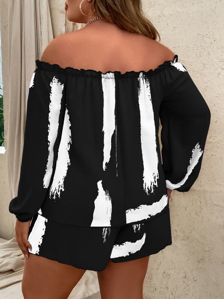 Black And White Printed Off the Shoulder Top & Shorts 2-PC Set
HNYH893XEH