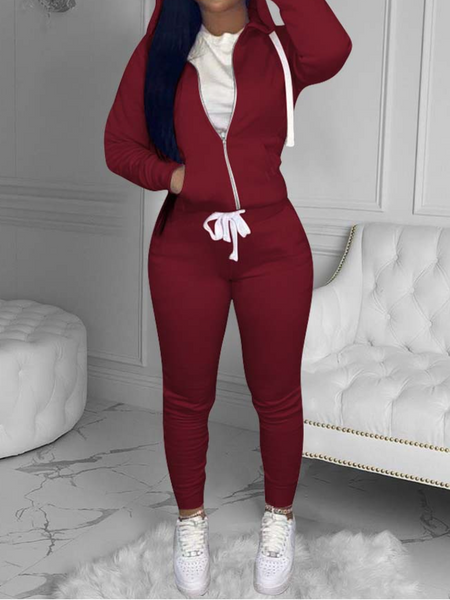 Solid Color Slim Fit Hoodie Pants Set HKWWXKMAZH