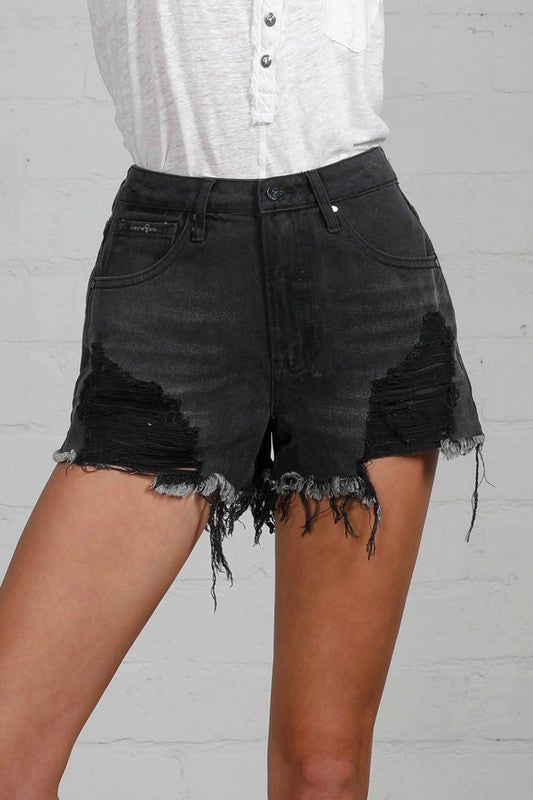 HIGH RISE BLACK DENIM SHORTS