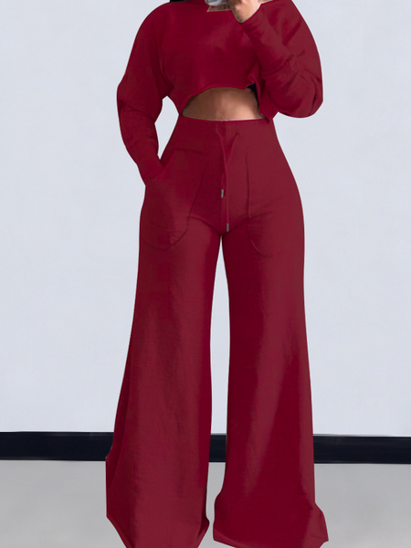 Solid Color Temperament Long Sleeve and Wide Let Pants Set HW58RUHDQM