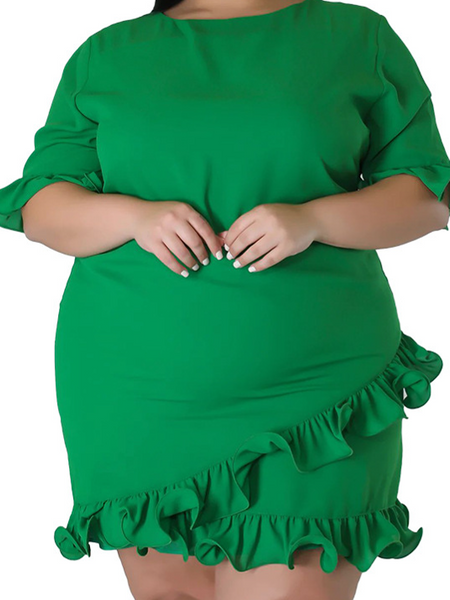 slim round neck lotus leaf edge dress HW5C6R4XKW