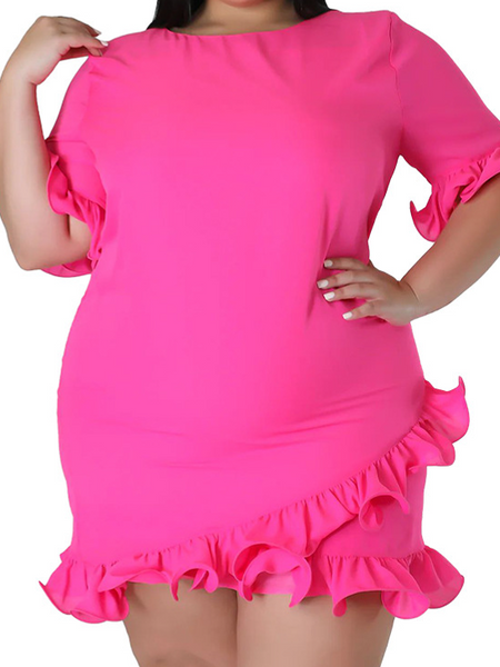 slim round neck lotus leaf edge dress HW5C6R4XKW