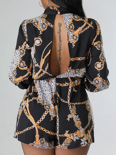 Women's Wear Summer Jumpsuit With Gold Chain Print Long Sleeves HWULYU3WU9