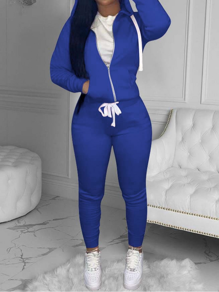 Solid Color Slim Fit Hoodie Pants Set HKWWXKMAZH