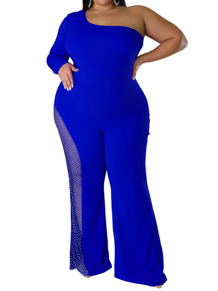 Slim-fit Solid Color Hot Drilling Single Shoulder Jumpsuit HWULYU3HHA