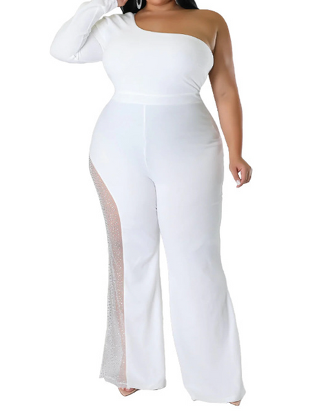 Slim-fit Solid Color Hot Drilling Single Shoulder Jumpsuit HWULYU3HHA
