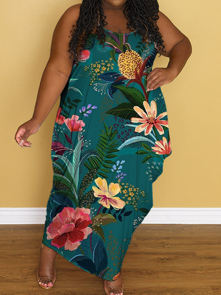 Casual Loose Strap Round Neck Sleeveless Printed Dress HWULYUZ67S