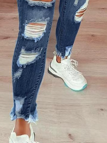 High-waisted ripped drawstring denim jeans HCZ7XKL8FK
