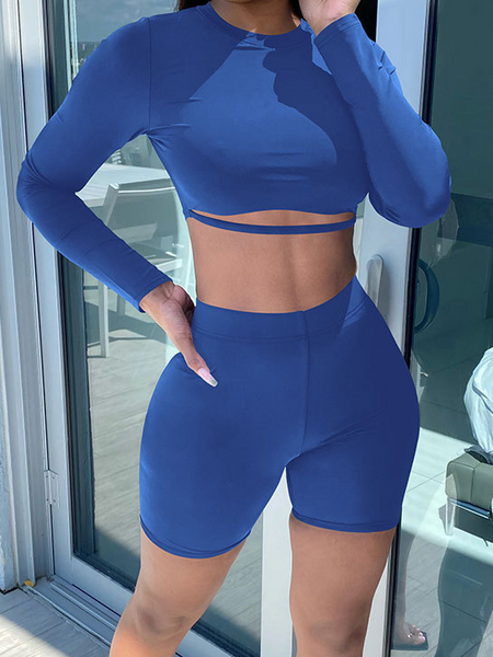 Long Sleeve Open Navel Hollow Casual Two Piece Set HWWTTBZFTD