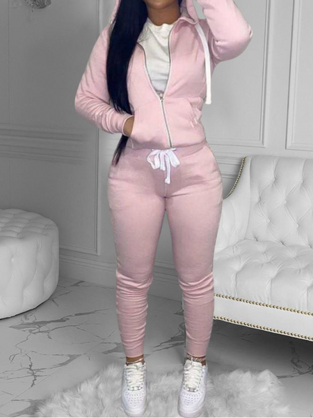Solid Color Slim Fit Hoodie Pants Set HKWWXKMAZH