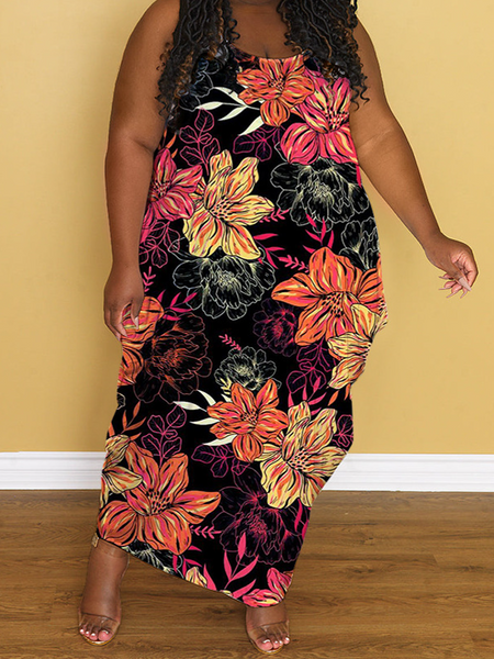 Casual Loose Strap Round Neck Sleeveless Printed Dress HWULYUZ67S