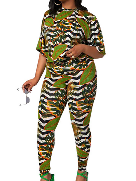 Digital Print Round Neck Short Sleeve Two-piece Set HWULYU35NS
