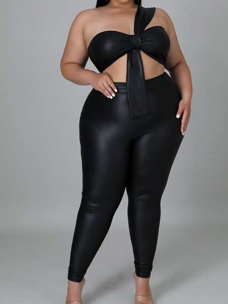 Women's Clothing High Elasticity Leather Tight-fitting Sexy Two-piece Set HWULYUZKK5
