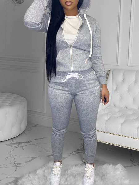 Solid Color Slim Fit Hoodie Pants Set HKWWXKMAZH