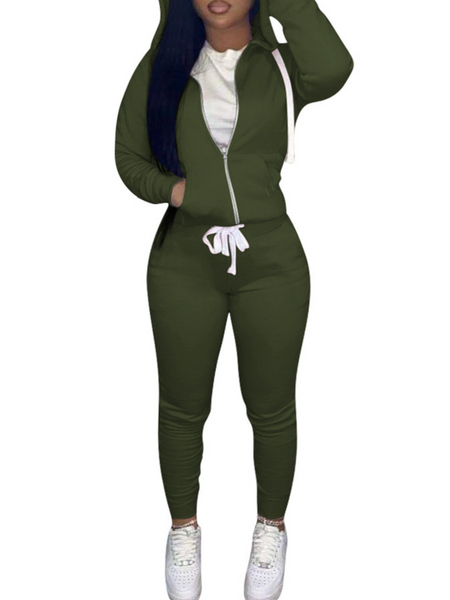 Solid Color Slim Fit Hoodie Pants Set HKWWXKMAZH