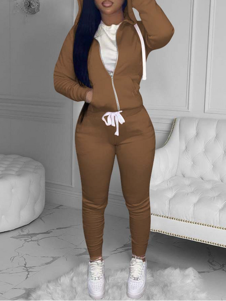 Solid Color Slim Fit Hoodie Pants Set HKWWXKMAZH