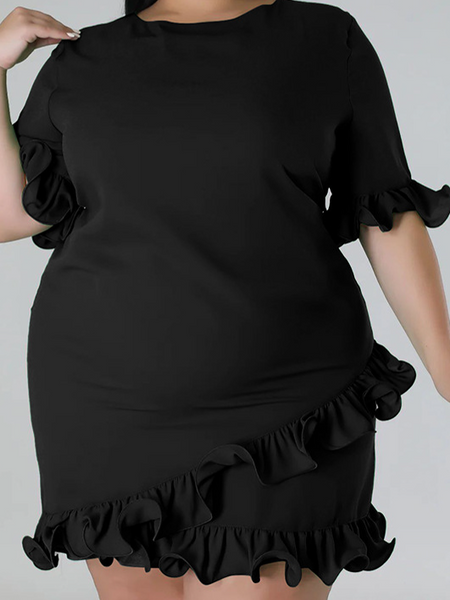 slim round neck lotus leaf edge dress HW5C6R4XKW
