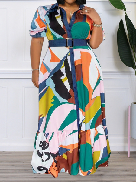 Colorful Printed Loose Dress With Belt
HFLDZ258KS