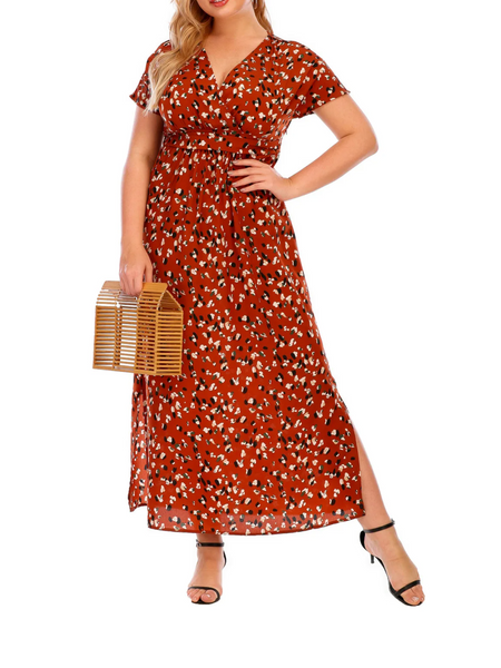 V-Neck Slit Floral Dress HFDH3X7FKZ