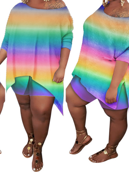 Drop Shoulder Printed Top & Biker Shorts Two-piece Set HCVAKMCQZH