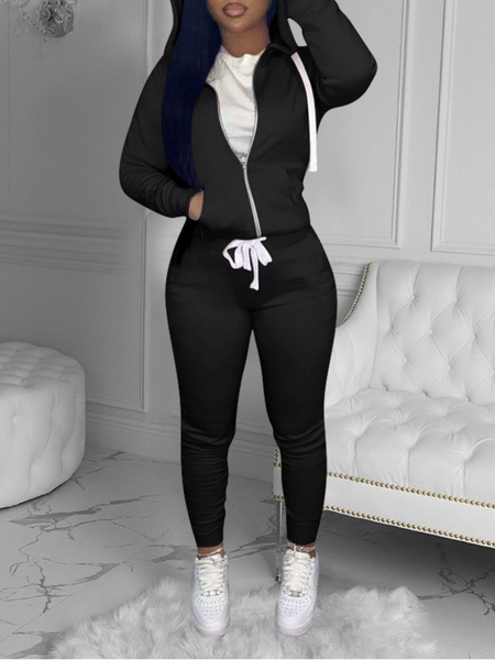 Solid Color Slim Fit Hoodie Pants Set HKWWXKMAZH