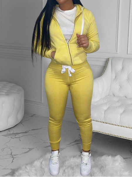 Solid Color Slim Fit Hoodie Pants Set HKWWXKMAZH