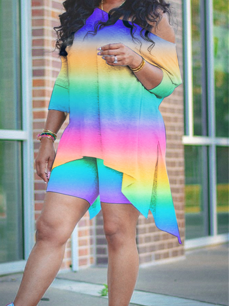 Drop Shoulder Printed Top & Biker Shorts Two-piece Set HCVAKMCQZH