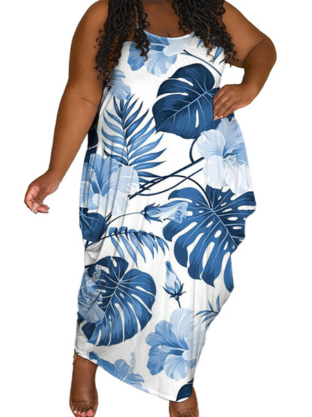 Casual Loose Strap Round Neck Sleeveless Printed Dress HWULYUZ67S
