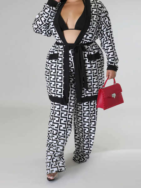 Fashionable Printed Tied Waist Casual Pants Set Three-piece Set Women HWWX6DHUHX