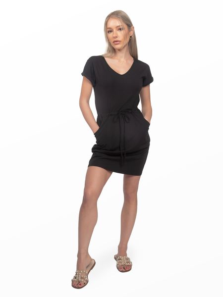 Women's V-Neck Drawstring Mini Dress Side Pockets
HPWERLMMXW