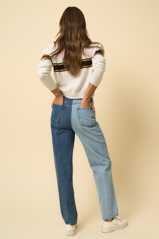 HIGH WAISTED CROSSOVER STRAIGHT JEANS