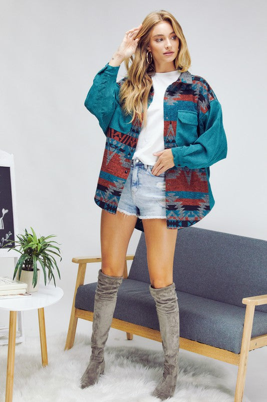 Printed Button Down Long Sleeve Jacket