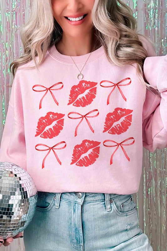 PLUS SIZE - BOWS AND KISSES Graphic Sweatshirt