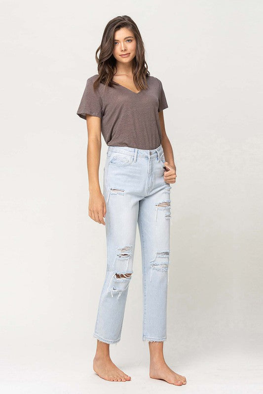 Super High Rise Distressed Crop Straight Jeans