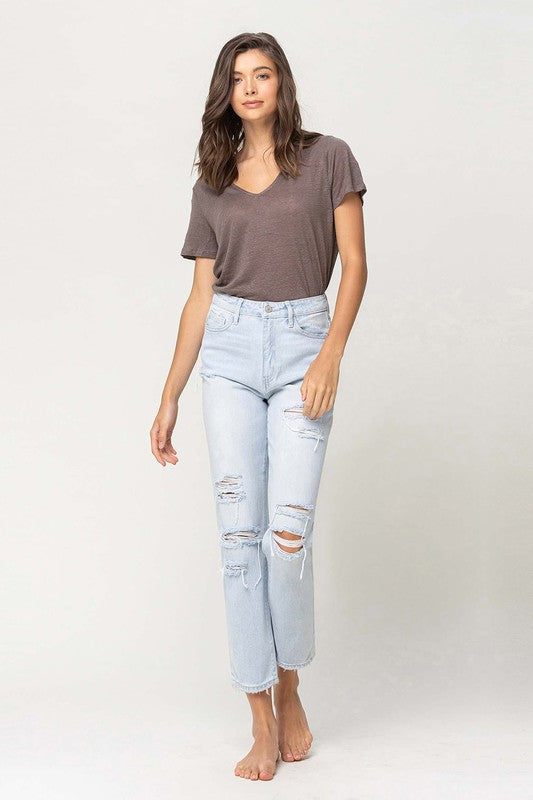 Super High Rise Distressed Crop Straight Jeans