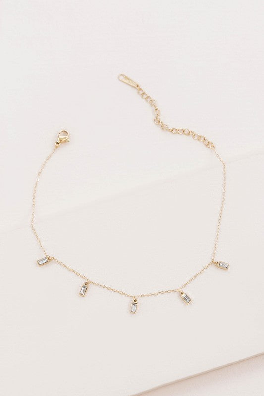 Minimal Rectangle Rhinestone Anklet