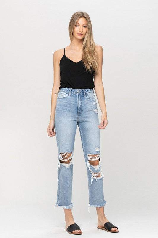 Super High Rise Distressed Relaxed Straight Jeans