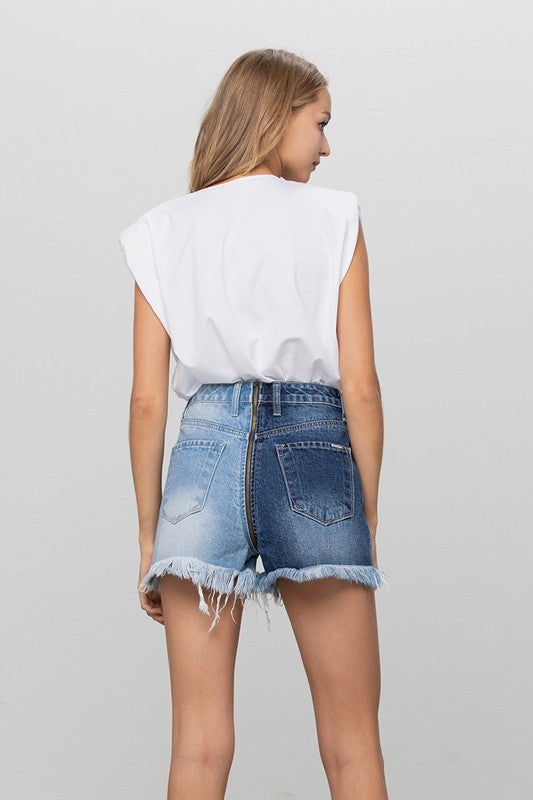 ZIP CODE TWO TONE PREMIUM DENIM SHORTS