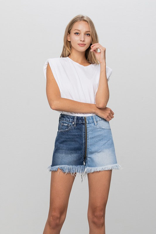 ZIP CODE TWO TONE PREMIUM DENIM SHORTS