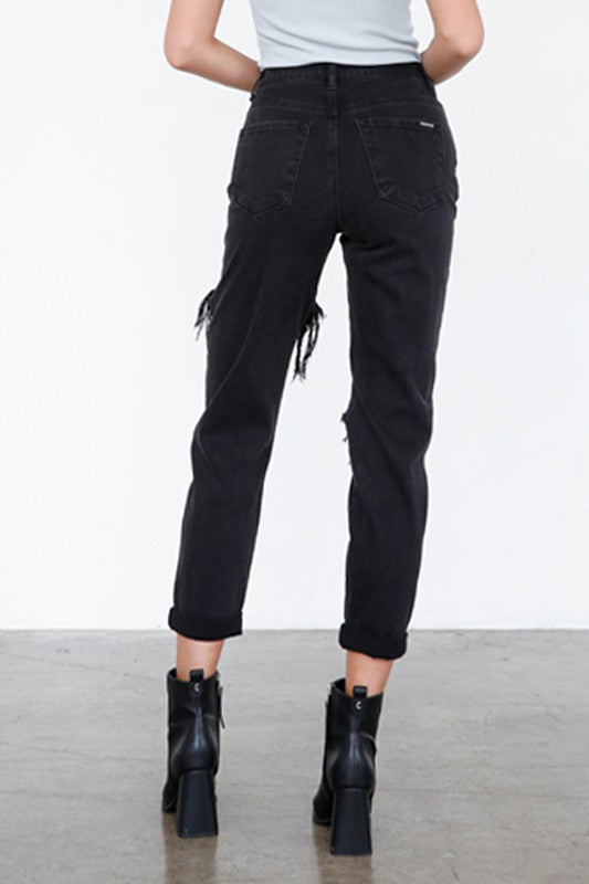 HIGH RISE DISTRESSED ANKLE JEANS