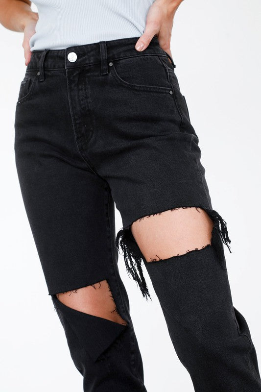 HIGH RISE DISTRESSED ANKLE JEANS