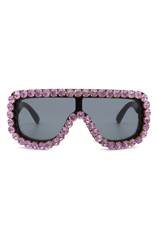 Women Oversize Rhinestone Aviator Sunglasses