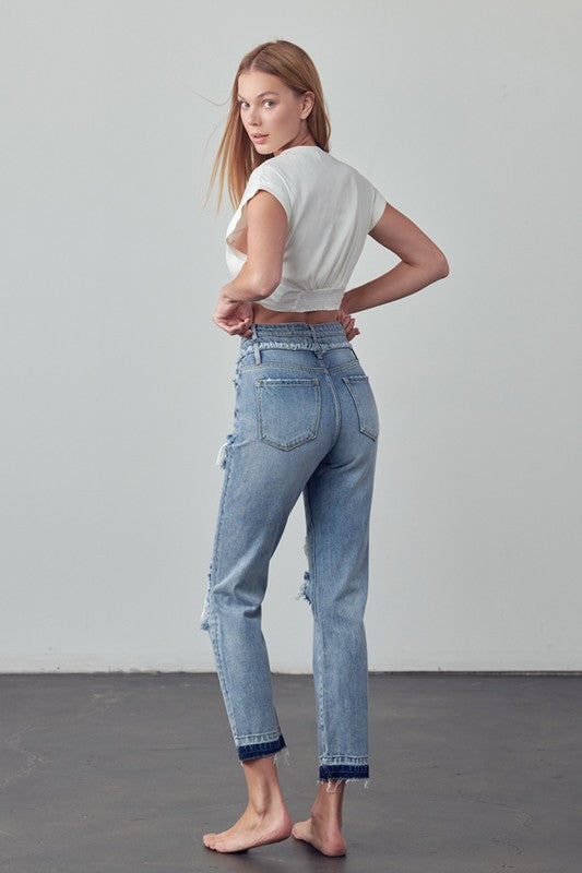 HIGH RISE DOUBLE WAIST BANDED JEANS