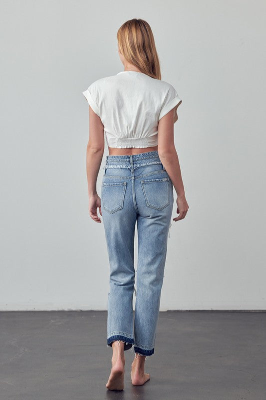 HIGH RISE DOUBLE WAIST BANDED JEANS