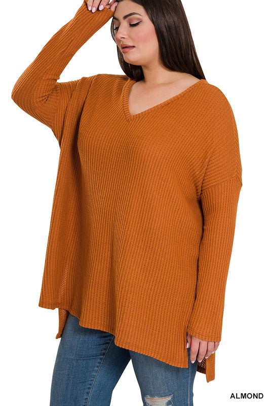 The Plus Brushed Thermal Waffle V-Neck Sweater