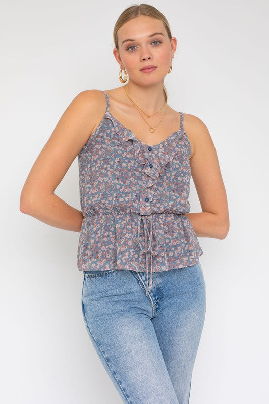 Sleeveless Elastic Waist Top With Ruffle