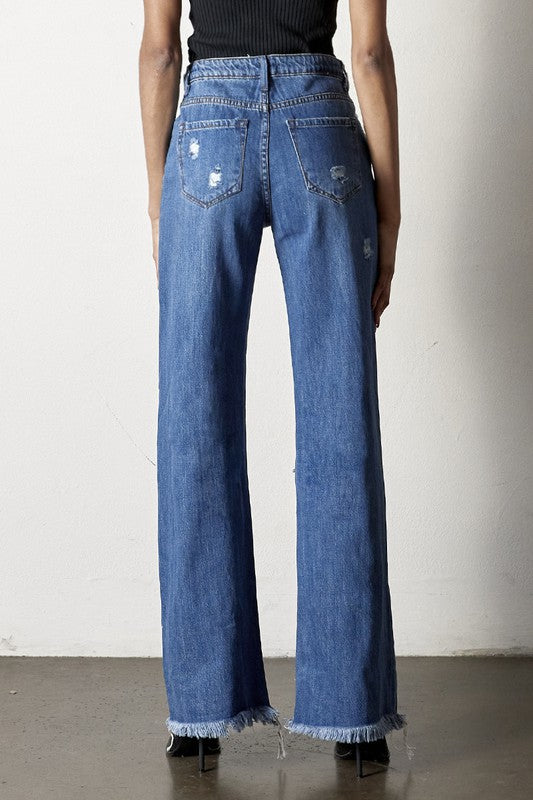 Distressed Frayed Hem Dad Jeans