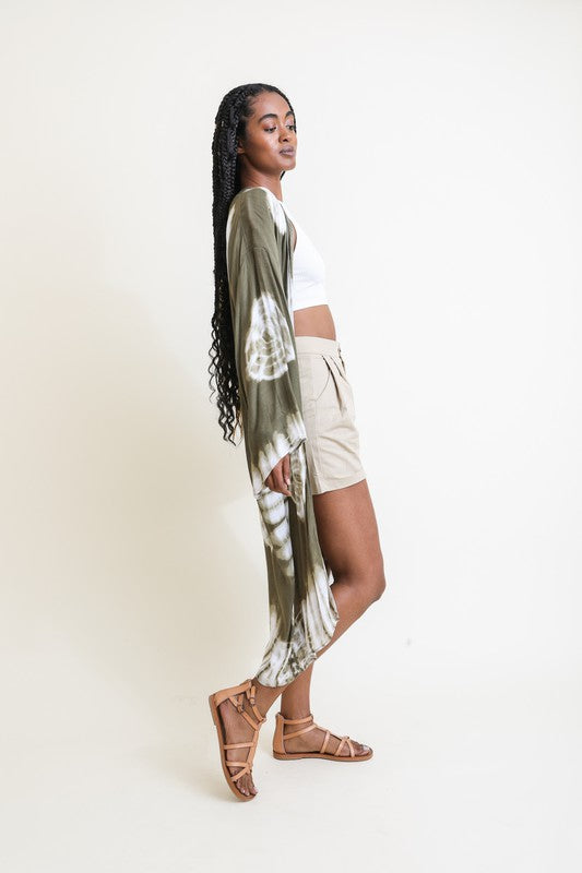 Tie-Dye Longline Kimono with Full Sleeves