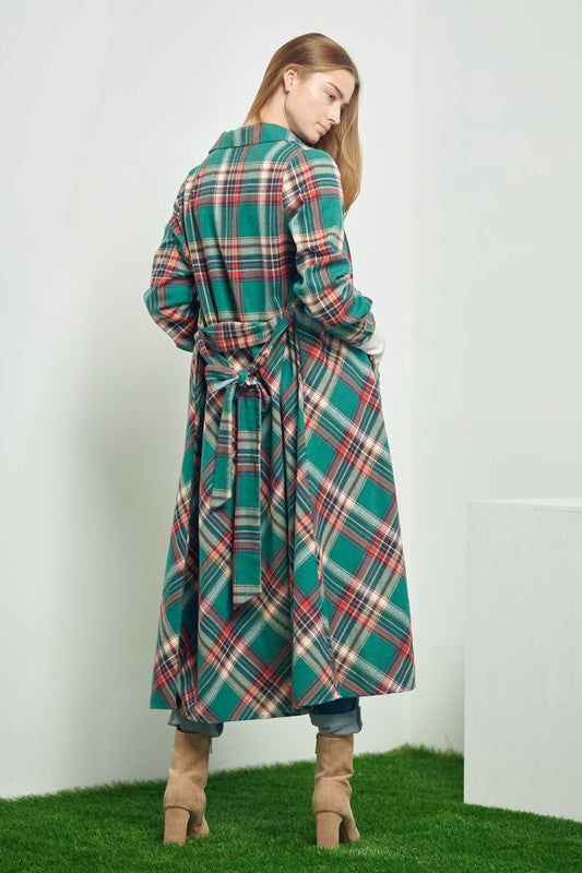 PLAID BELTED LONG SHIRT DRESS