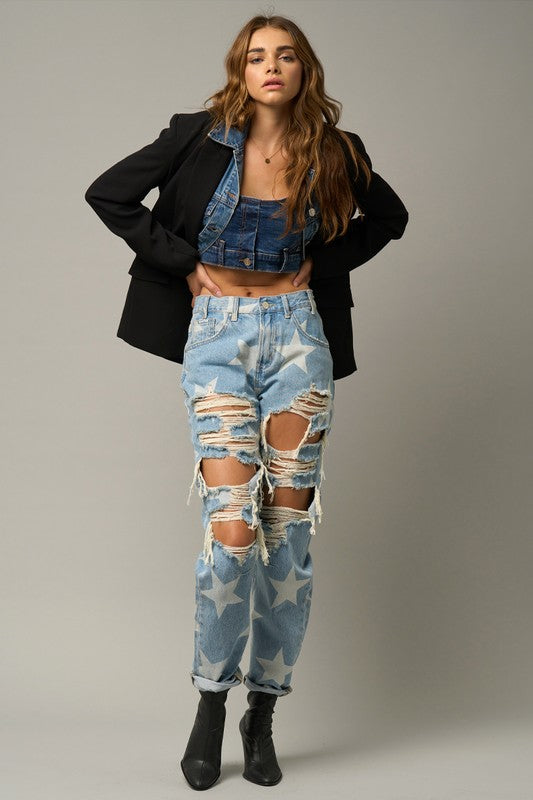 STAR PRINT SLOUCH JEANS